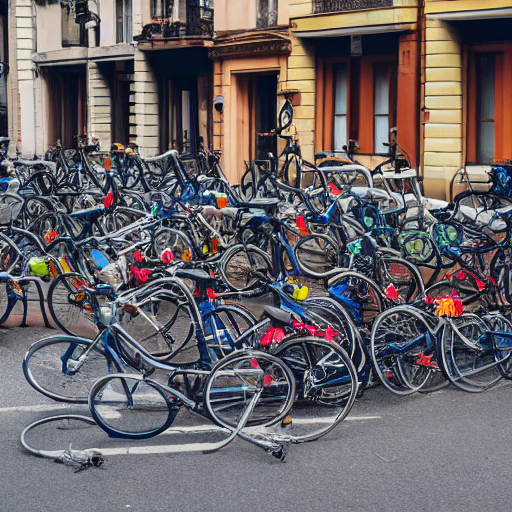 037_A bunch of bicycles parked on the street with items sitting around them.png